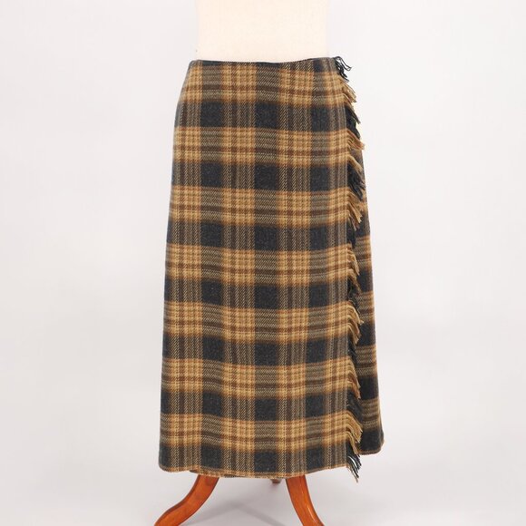 Denim&Co Dresses & Skirts - NWT DENIM&CO. Vintage Plaid Fringe Trim Wrap Midi Skirt Wool Blend Size 24W